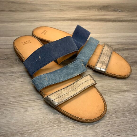 Frye and Co Womens Evie Slip On Sandals Flat Slide 3 Straps Casual Blue Size 11M - Picture 1 of 9